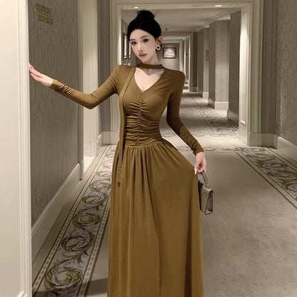 Dam A-linje Klänning V-ringning Långa Ärmar Högkvalitativt Tyg 4