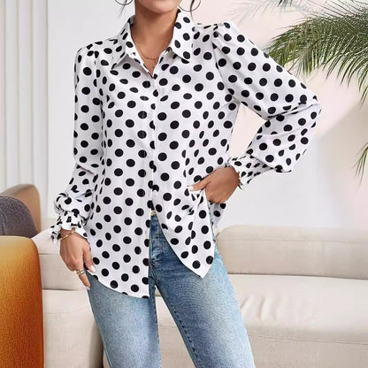 Dam Skjorta Minimalistisk Punktmönster Polyester Långa Ärmar-4