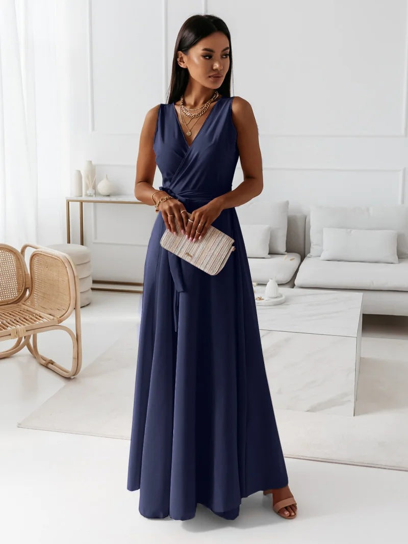 Maxi Klänning Dam V-hals Lång Polyester Elegant Snitt 6