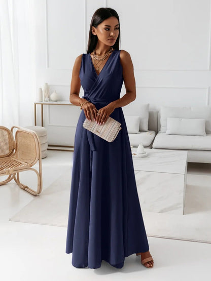 Maxi Klänning Dam V-hals Lång Polyester Elegant Snitt 6