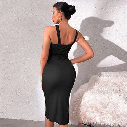 Damklänning Bodycon Midi Högt Midjeband Polyester-2