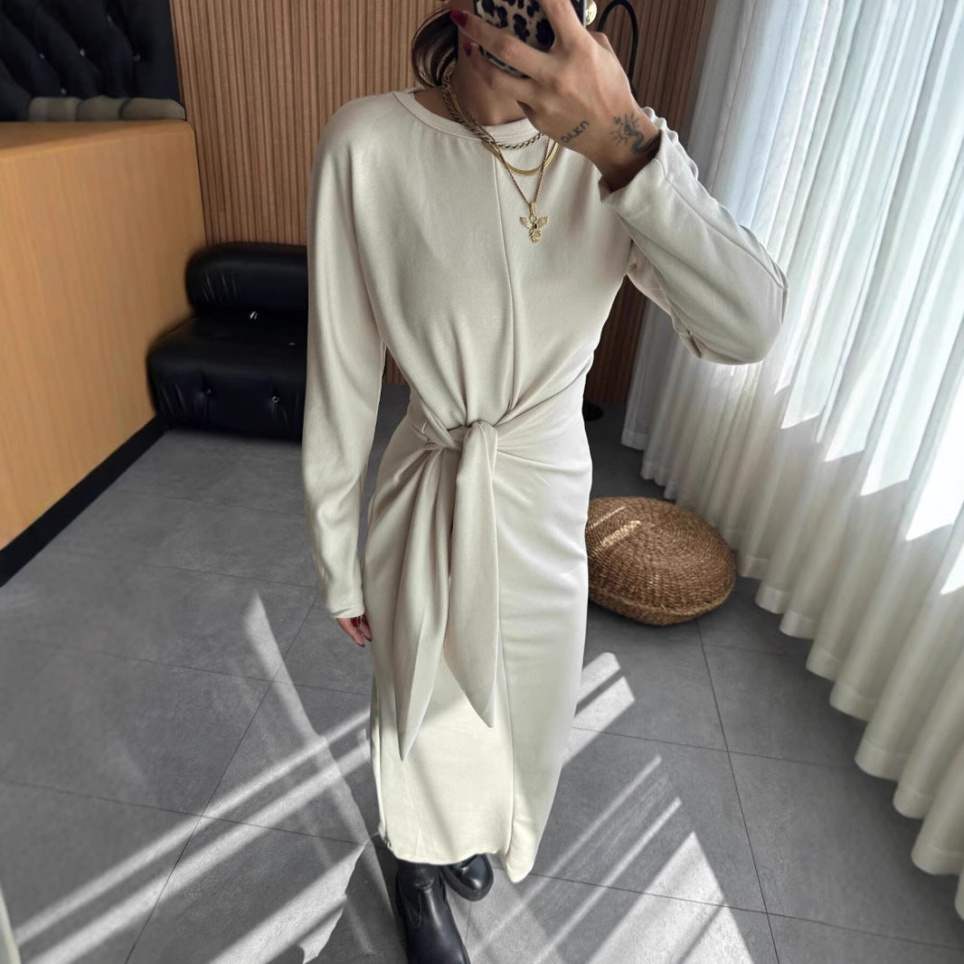 Dam Midiklänning Slim-Fit Rund Halsringning Polyester-3