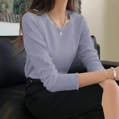 Långärmad T-shirt Dam Mångsidig Puff Streaked Tyg-3