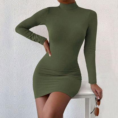 Dam Bodycon Kjol Hög Halsringning Monokrom Polyester-2