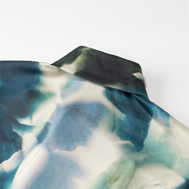 Unisex Långärmad Skjorta Tryckt Satin-5