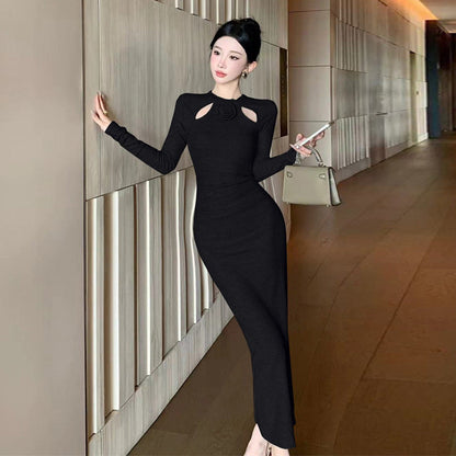 Dam Bodycon Klänning Smal Fit Lång Ärmar Polyester-2