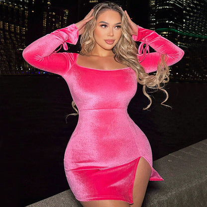Kvinnors Omslagsklänning Sammet Djup V-hals Figurnära-2