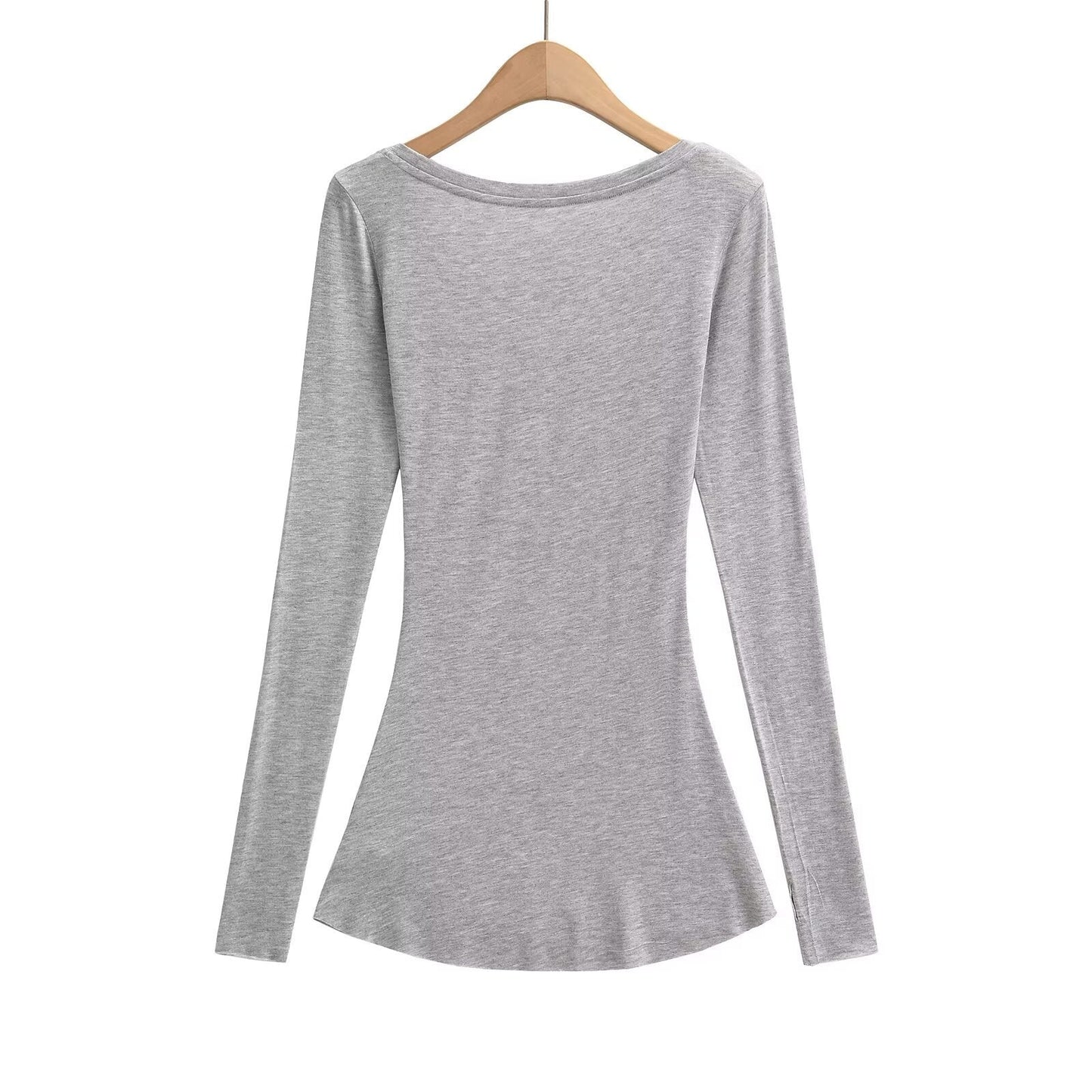 Kvinnors Långärmad Topp U-Hals Bomullsmix 5