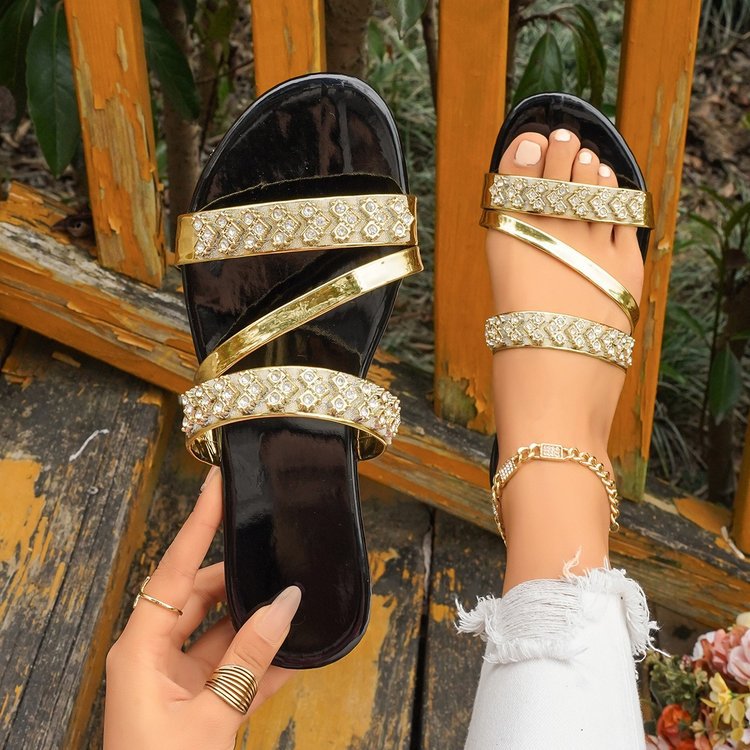 Glittrande Strass Sandaler Dam med Justerbara Remmar och Icke-Slip Fotbädd – Elegant och Bekväm Design 3