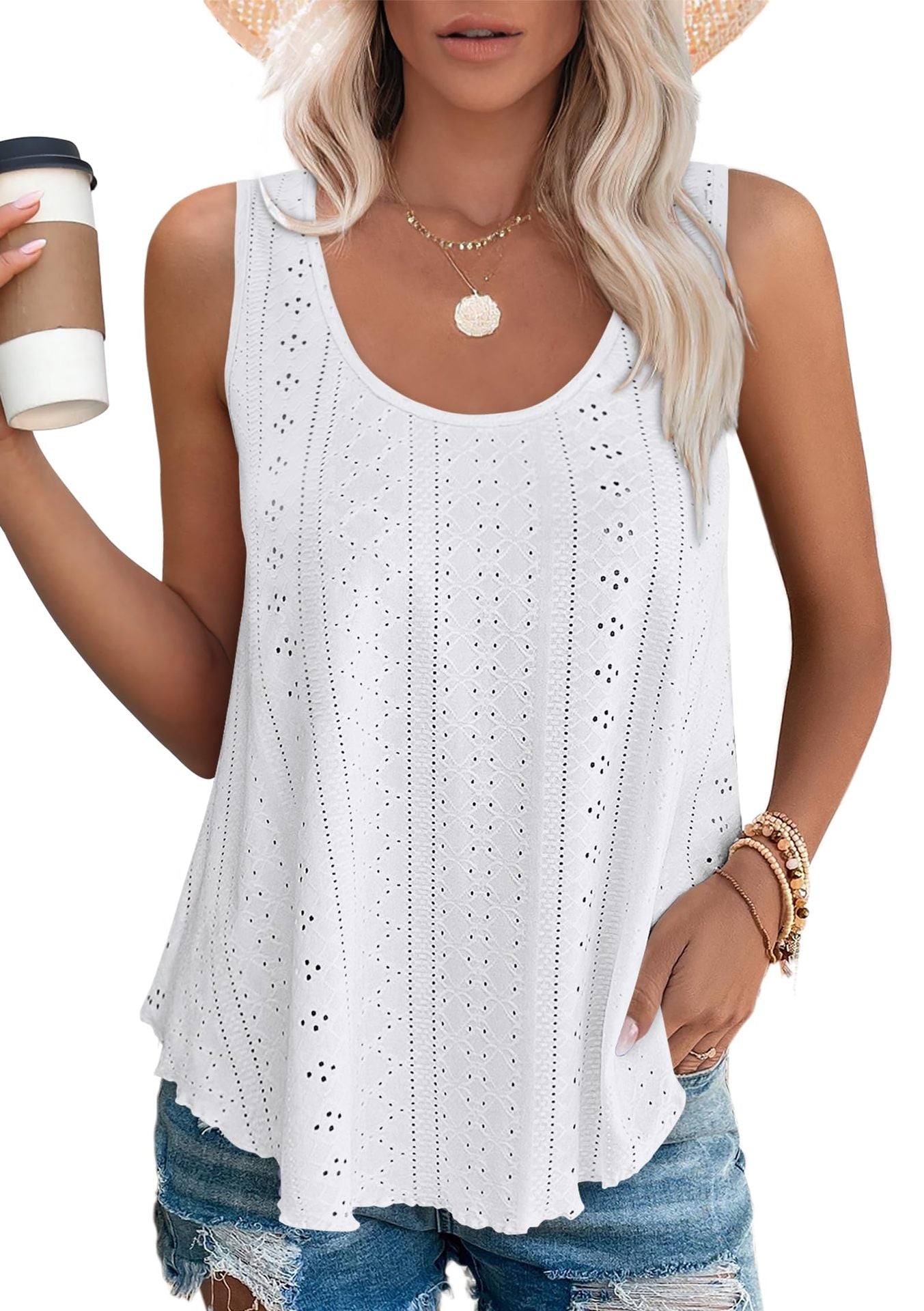 Dam Tank Top Löst Snitt Ärmlös Jacquard-1