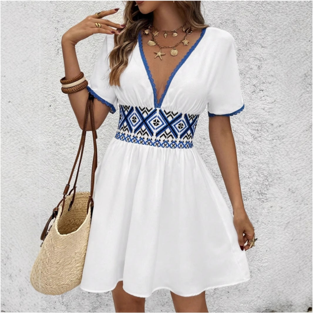 Kvinna A-Linje Klänning V-Hals Midi Polyester-2