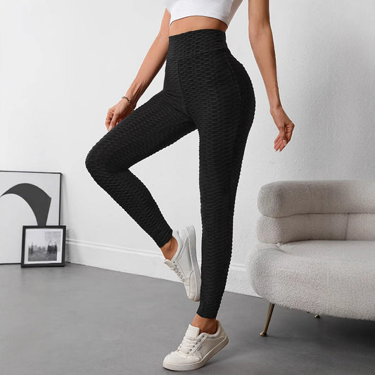 Högmidjade Sport Leggings för Kvinnor – Strukturerad Polyester och Elastan, Andningsbara och Elastiska, Perfekta för Träning och Fritid 1