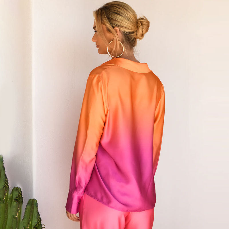 Dams Tvådelad Uppsättning Mönstrad Skjorta Långa Byxor Polyester-3