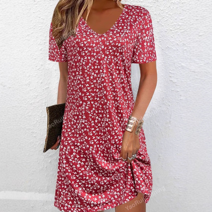 Kvinnor MIDI-klänning V-ringad Kortärmad A-linjeformad Högkvalitativt Tyg-2