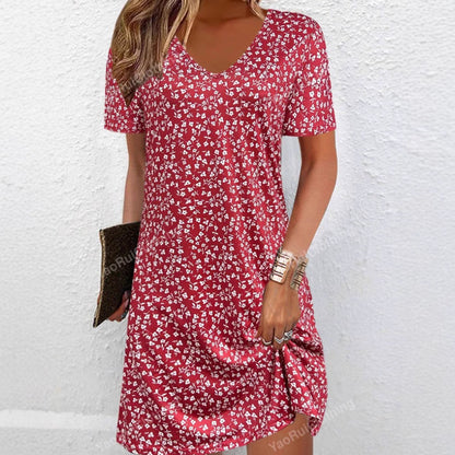 Kvinnor MIDI-klänning V-ringad Kortärmad A-linjeformad Högkvalitativt Tyg-2