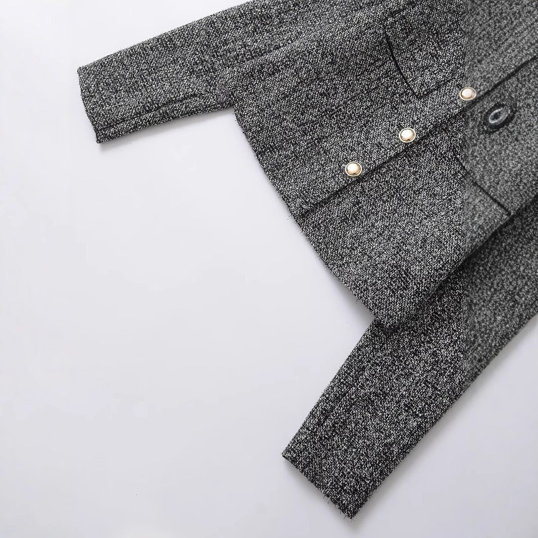 Damjacka Texturerad Polyester Chanel Stil Normal Passform-4