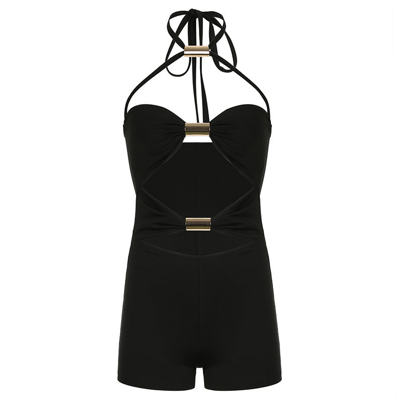 Dam Jumpsuit Hög Midja Ärmlös Spandex Street Fashion-1