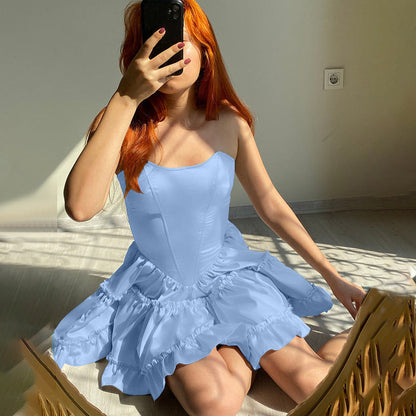 Dam Axelfri Klänning med Rüsch Detaljer i Andningsbart Material 2