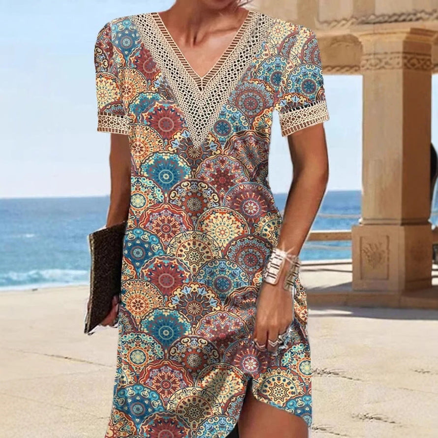 Dam Klänning Midi V-ringad A-linjeformad Polyester-2