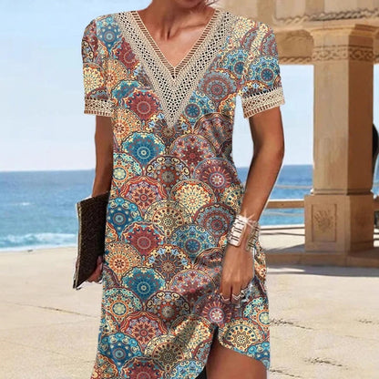 Dam Klänning Midi V-ringad A-linjeformad Polyester-2