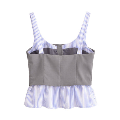 Dam Topp Färgblockering Polyester Mångsidig Design-4