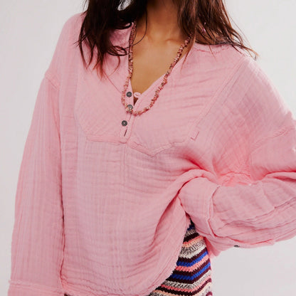 Dam Skjorta Långärmad V-ringning Mjuk Bomull-4