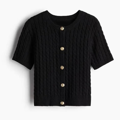 Kvinnor Kortärmad Cardigan Klassisk Kabelstickad Mjuk Bomull 4
