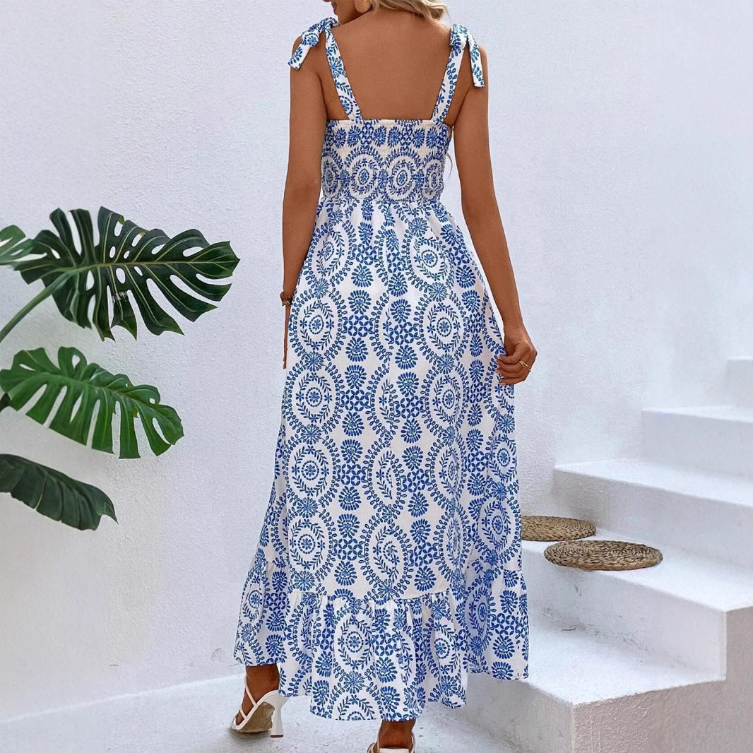 Damklänning Lång Blommig Spaghetti Rem Polyester Stilig 3