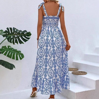 Damklänning Lång Blommig Spaghetti Rem Polyester Stilig 3