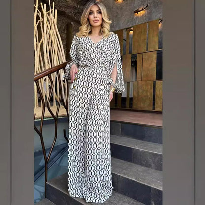 Dam Långärmad Topp Hög Midja Bredbyxor Polyester-3