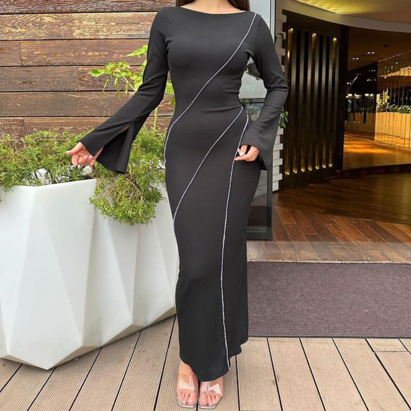 Kvinnors Klänning Med Breda Ärmar Elastiskt Tyg 3