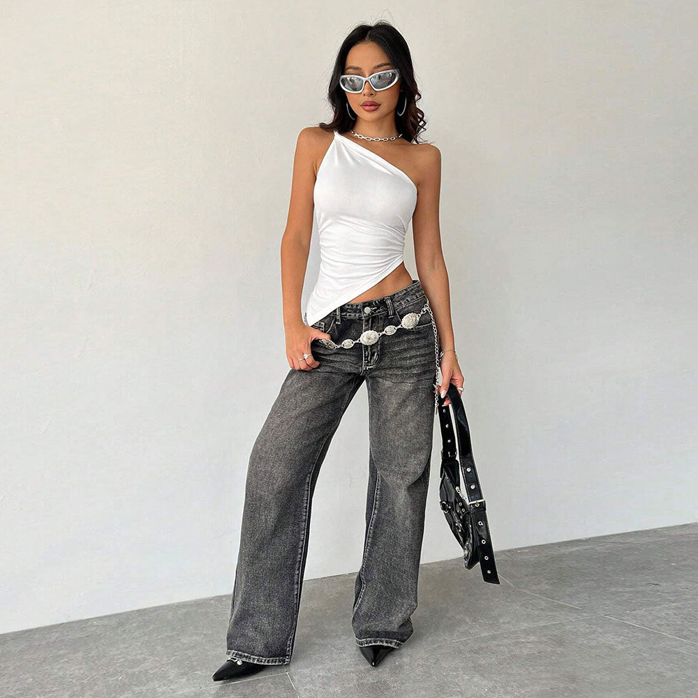 Asymmetrisk Off Shoulder Topp för Dam i Vit Polyester – Elegant Festtopp med Lätt Stretch 4