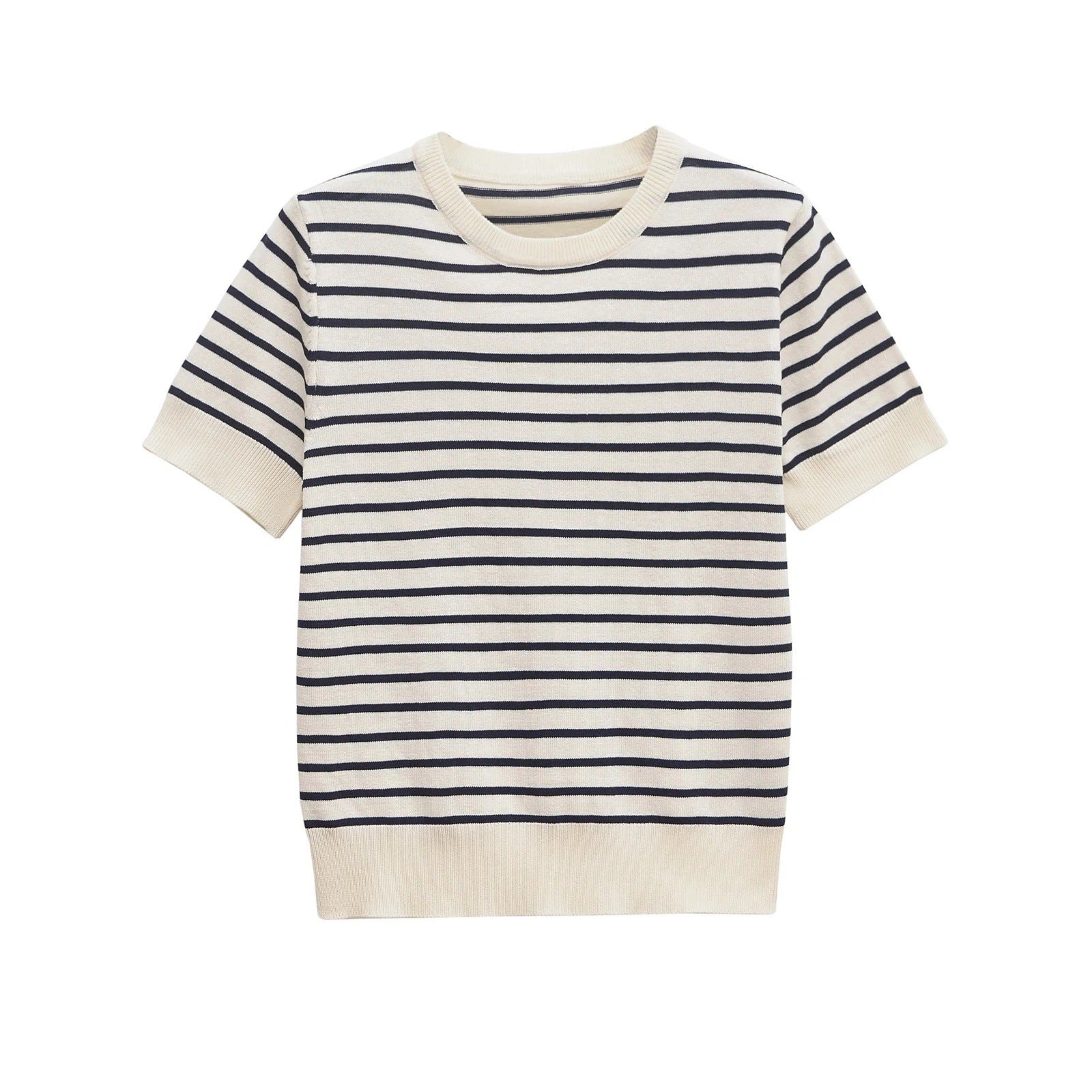 Dam T-shirt Randig Bomull Klassisk Passform Korta Ärmar-1