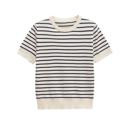 Variant image for Dam T-shirt Randig Bomull Klassisk Passform Korta Ärmar-1