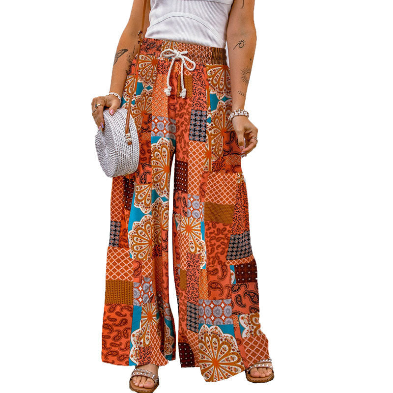 Kvinnors Långa Byxor Färgat Tryck Polyester Elastiskt-1