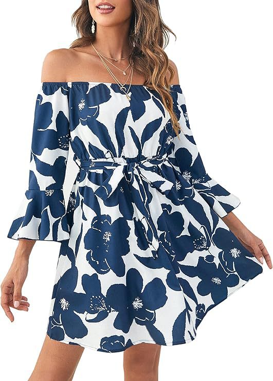Kvinnors Off-Shoulder Blommaklänning Lätt Material 5