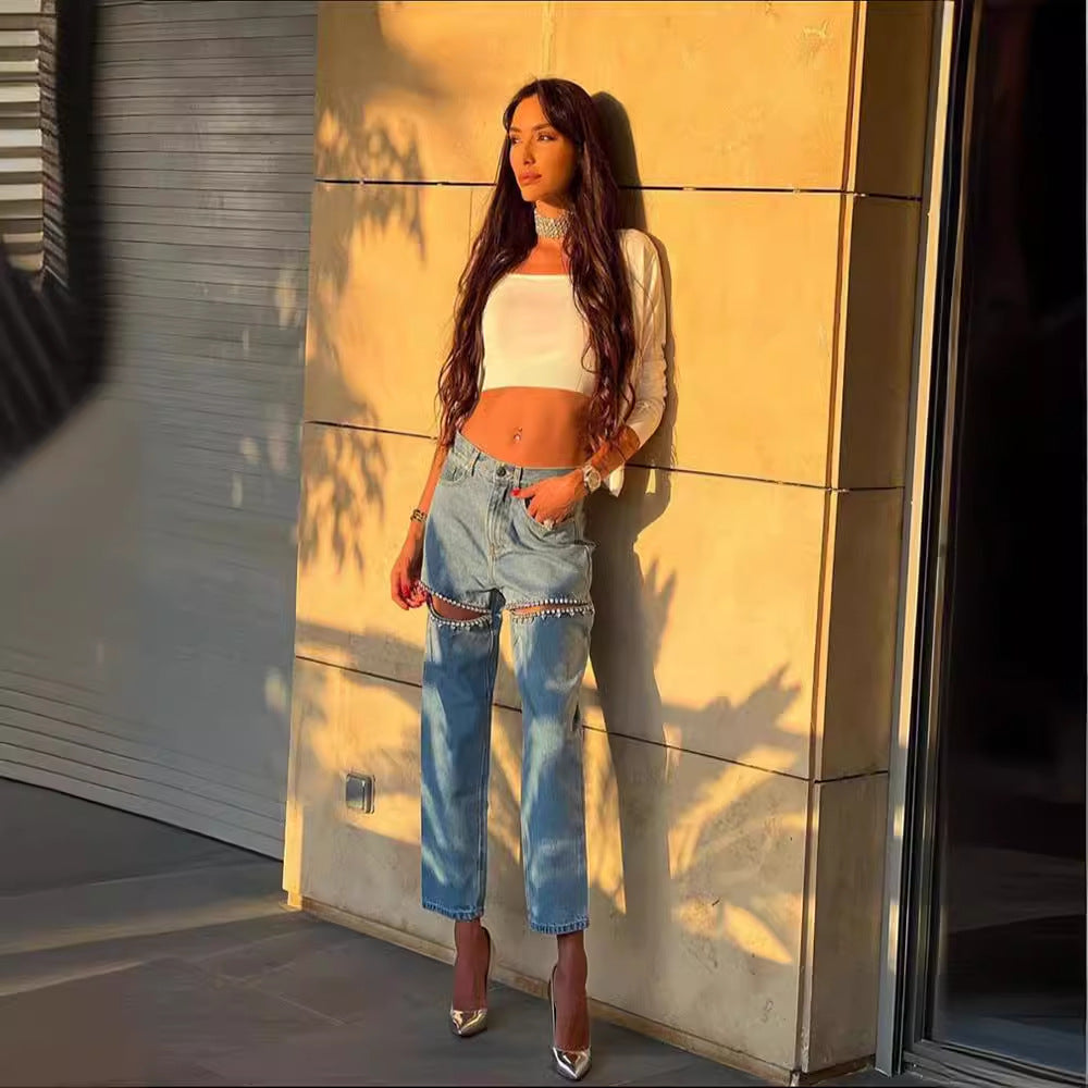 Variant image for Dam Jeans Rak Snitt Polyester med Hål-1