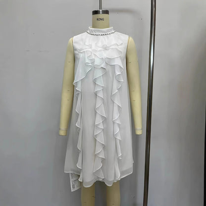 Fina Dam Klänningar Chiffong med Rüsch-detaljer och Elegant Stativkrage-5