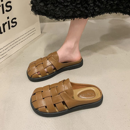 Kvinnors Öppna Sandaler Flätat Syntetiskt Läder Komfortabelt Design 5