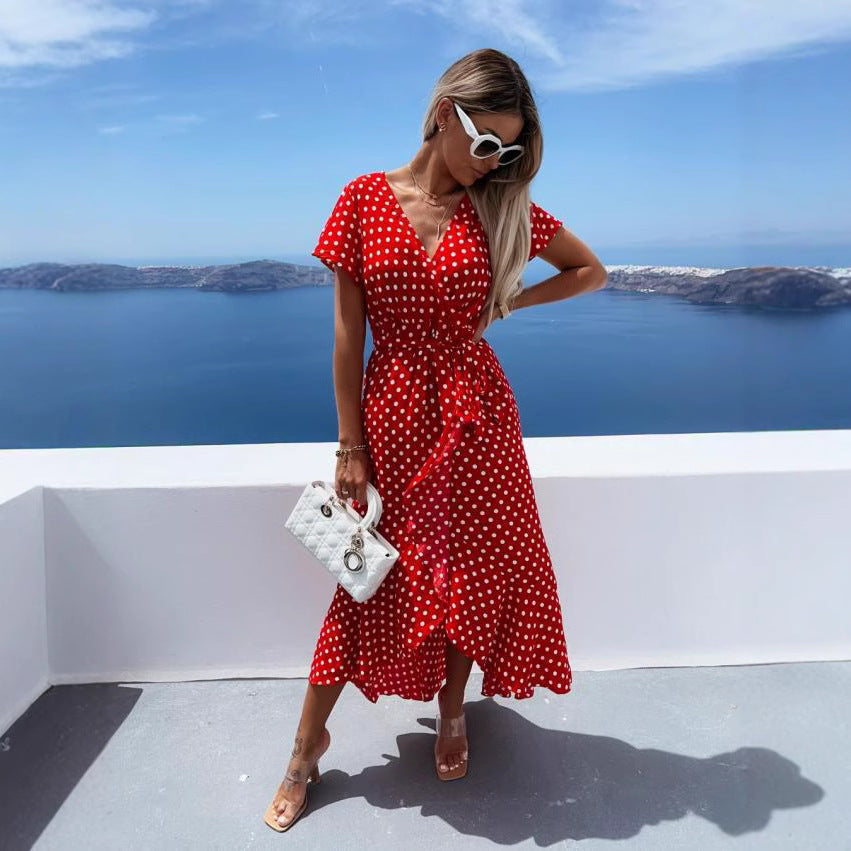 Dam Klänning A-linjeformad Elastisk Midja Polyester Kort Ärme-4