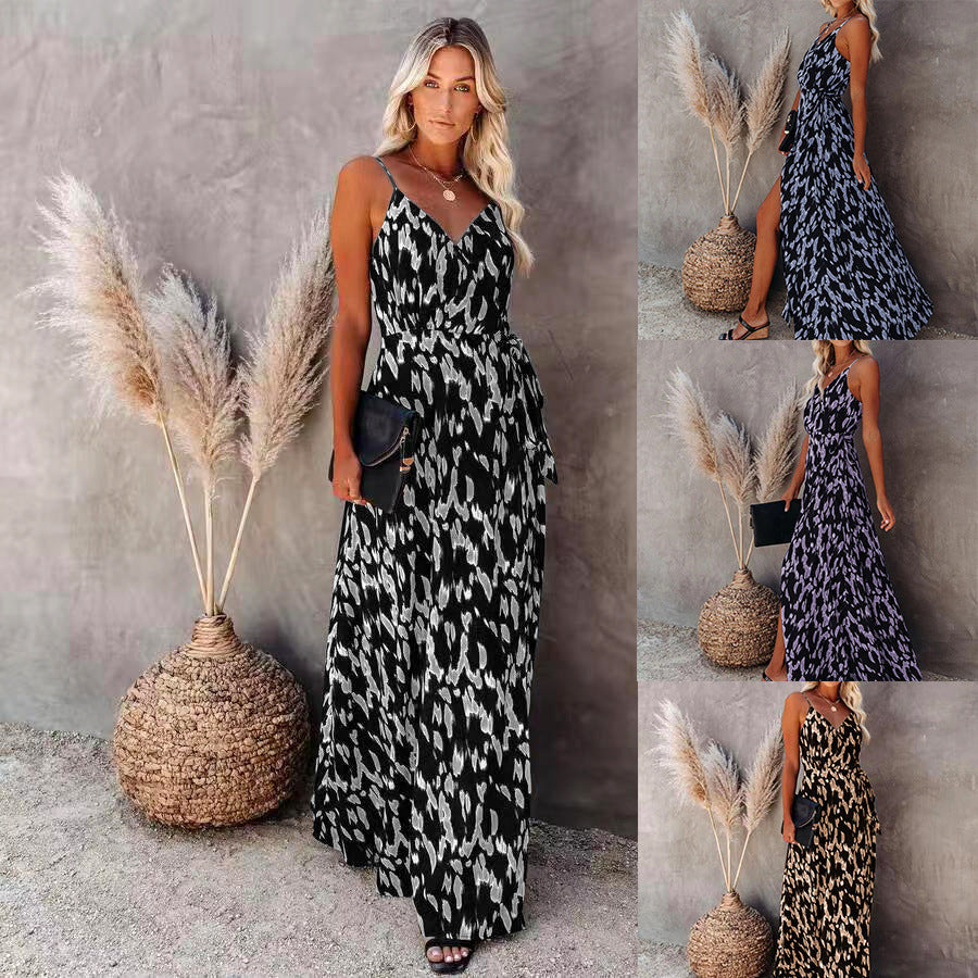 Kvinnors Midi Klänning Blommönster Polyester Dolda Remmar-2