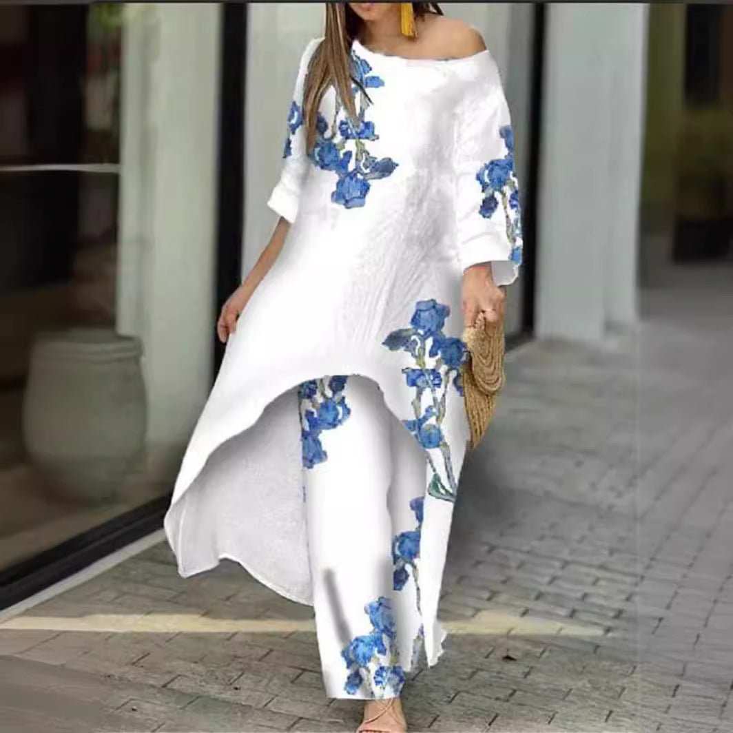 Plus Size Byxor Oregelbundet Mönster Polyester Tre Fjärdedel Ärmar-5