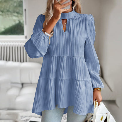 Kvinnors Långärmad Skjorta Ståkrage Polyester Caro-Mönster-6