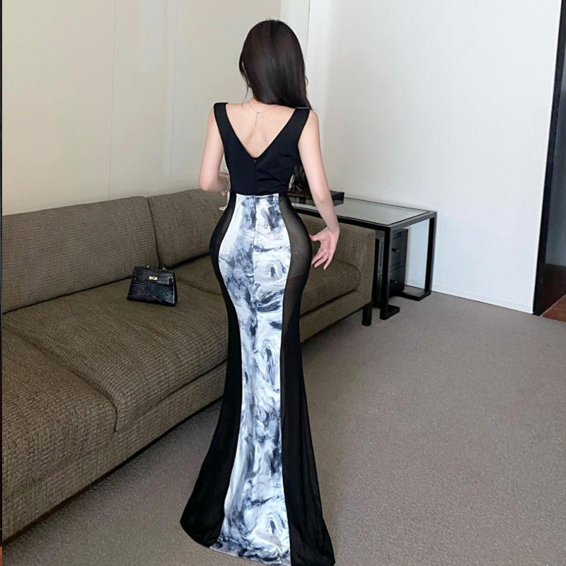 Dam Klänning Transparent Utökad Kjol V-Ringning 4