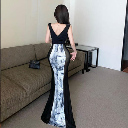 Dam Klänning Transparent Utökad Kjol V-Ringning 4