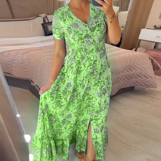 Dam Strandklänning V-Ringad Polyester Lätt och Elegant-5