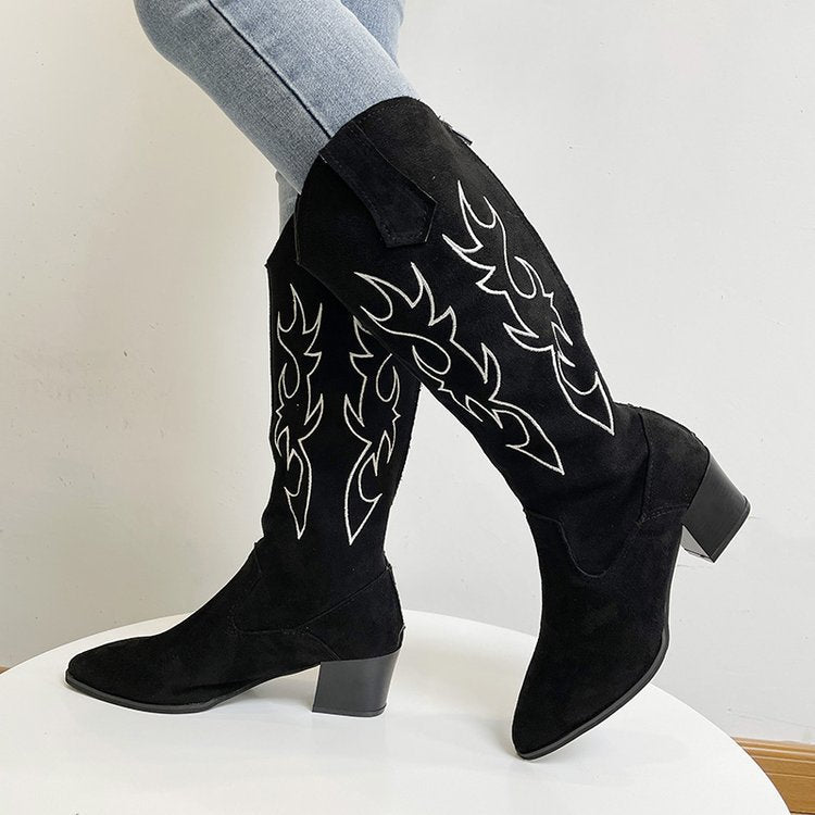 Dam Stövlar i Multicolor Lapptäckmönster - Fashionabel Klack av Mocka, 7 cm Klackhöjd, Stl 36-41 4
