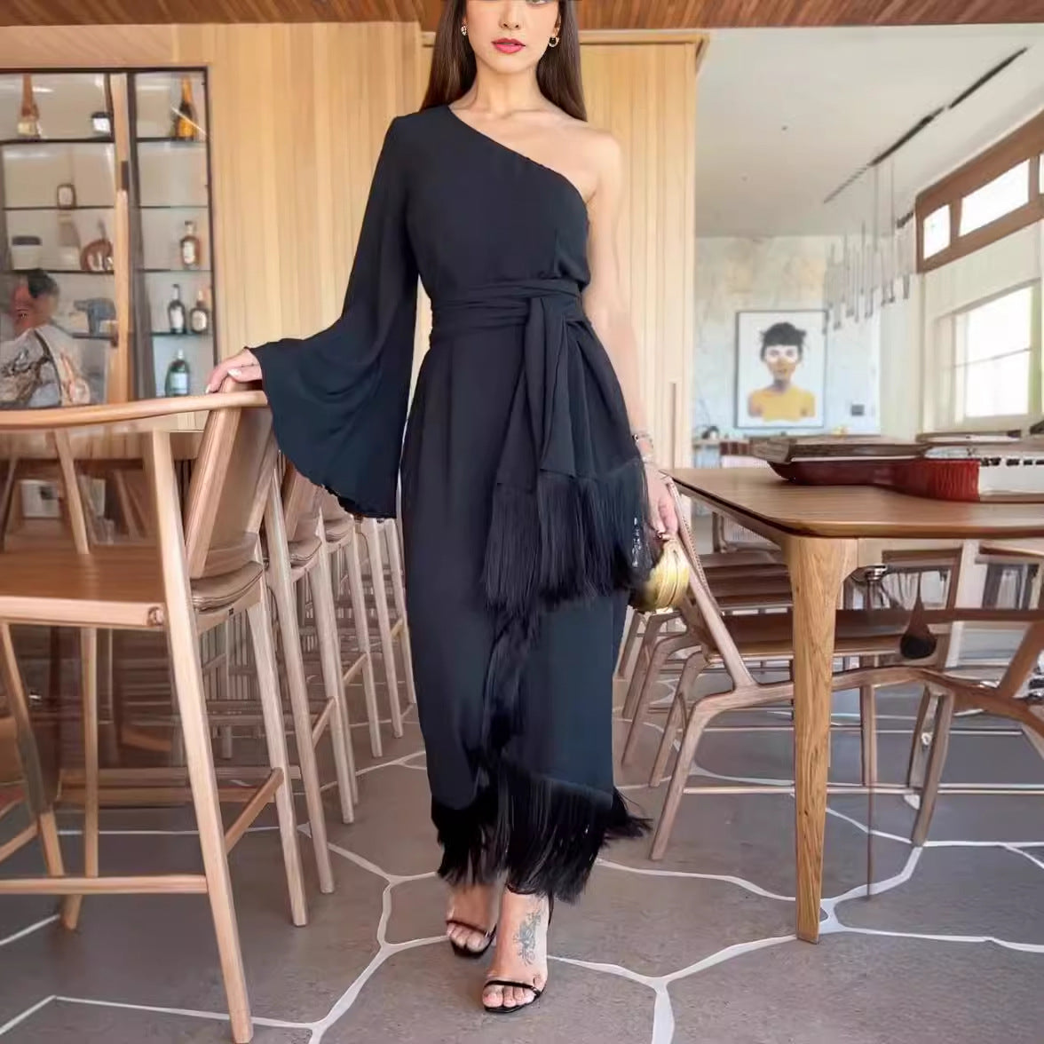 Kvinnors Aftonklänning Lång Flödande Maxiklänning med Stora Fållar-2