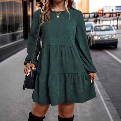 Kvinnors Miniklänning med Voluminösa Ärmar och Cirkulär Halsringning – Mjukt Tyg för Vardag och Fest 1