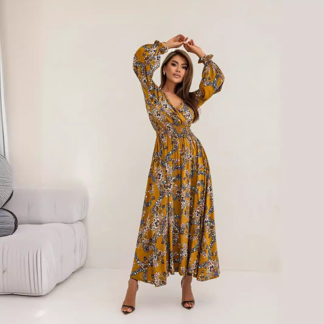 Variant image for Kvinnors Lång Klänning Tryckt Split-Hem Polyester-16